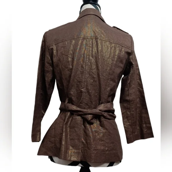 NWT Cache Mob Wife Sz S Metallic Gold Button Front Belted Linen Blend Jacketed. - Picture 2 of 16